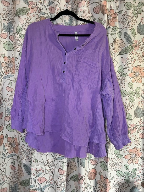 zenana Tops - Zenana Outfitters Lavender Crinkle Henley Blouse
